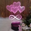 Fényemlék LED talppal Négy szíves évfordulós 