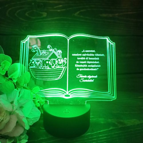 Fényemlék LED talppal - Nyitott Biblia Noé bárkája gravírozással